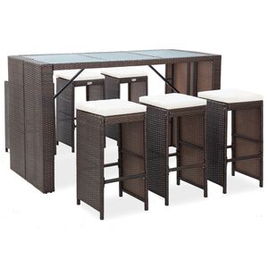 vidaXL Ensemble de bar de jardin 7 pcs coussins R&eacute;sine tress&eacute;e Marron