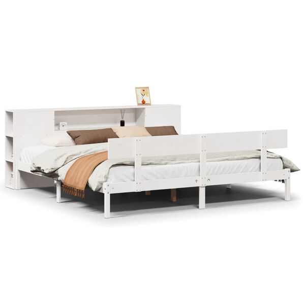 vidaXL Lit biblioth&egrave;que sans matelas blanc 200x200 cm bois pin massif