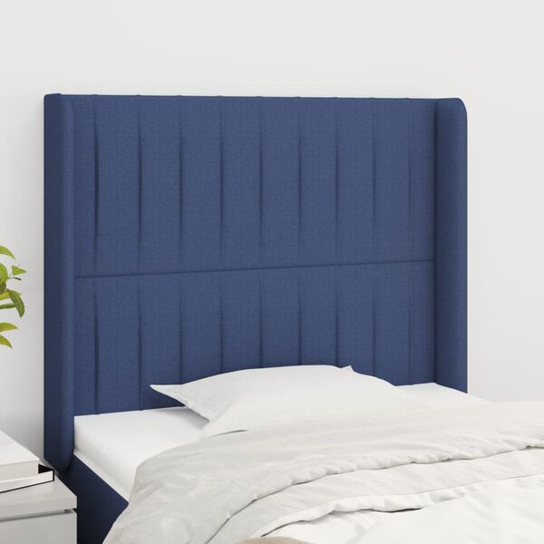vidaXL T&ecirc;te de lit avec oreilles Bleu 93x16x118/128 cm Tissu