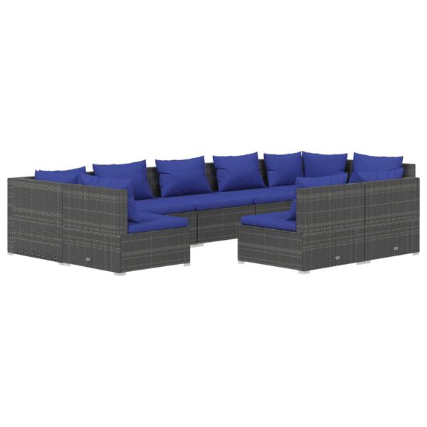 vidaXL Salon de jardin 9 pcs avec coussins Gris R&eacute;sine tress&eacute;e