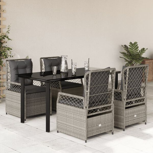 vidaXL Ensemble &agrave; manger de jardin et coussins 5 pcs gris clair rotin