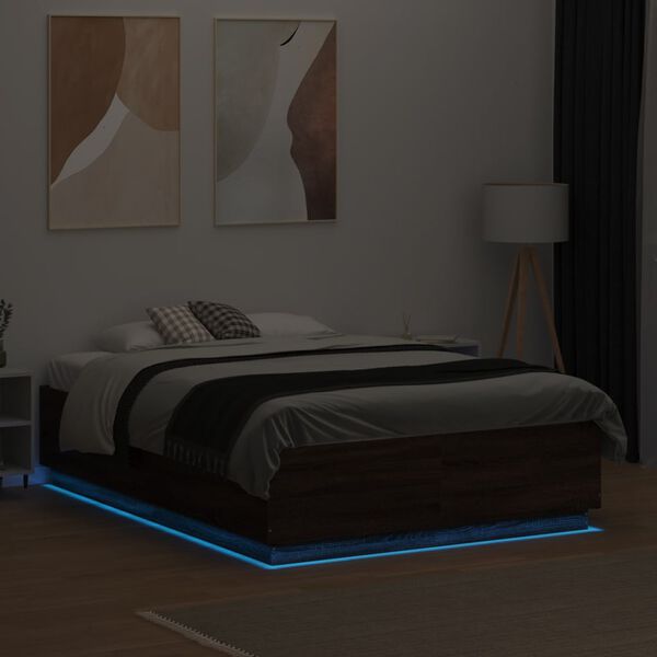 vidaXL Cadre de lit avec LED sans matelas ch&ecirc;ne marron 120x190 cm