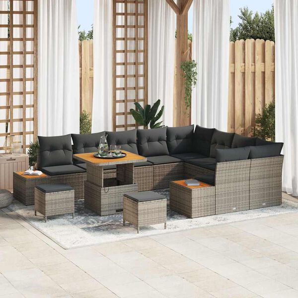 vidaXL Ensemble de canap&eacute; de jardin avec coussin Gris Poly rotin