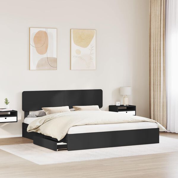 vidaXL Lit de Rangement Noir 200 x 200 cm Bois d'ing&eacute;nierie