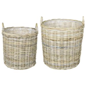 vidaXL Panier &agrave; Plantes GENDT 2 pi&egrave;ces Gris naturel Rattan Kubu