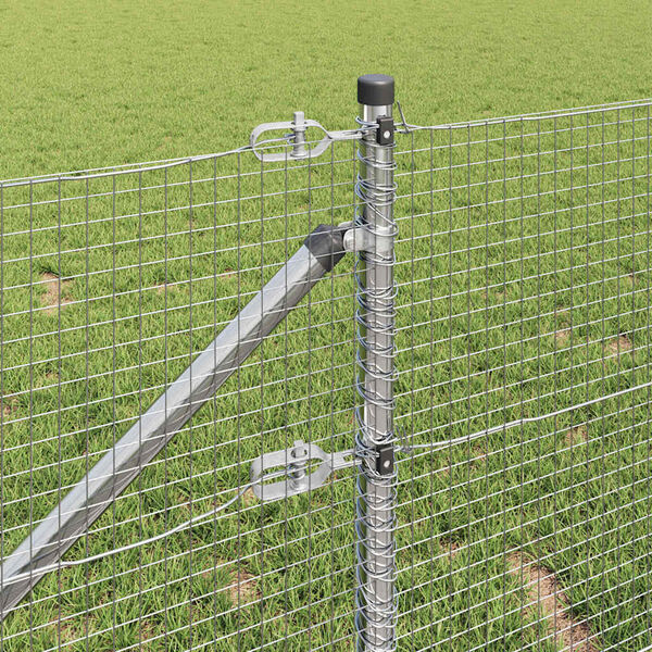 vidaXL Cl&ocirc;ture avec poteaux Argent 1 x 50 m Acier