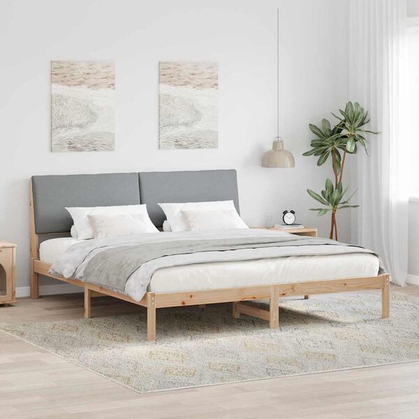 vidaXL Cadre de lit avec t&ecirc;te de lit Marron et gris clair 200 x 200 cm