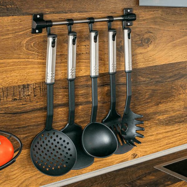 HI Ensemble d'ustensiles de cuisine 6 pcs Noir et argent&eacute;