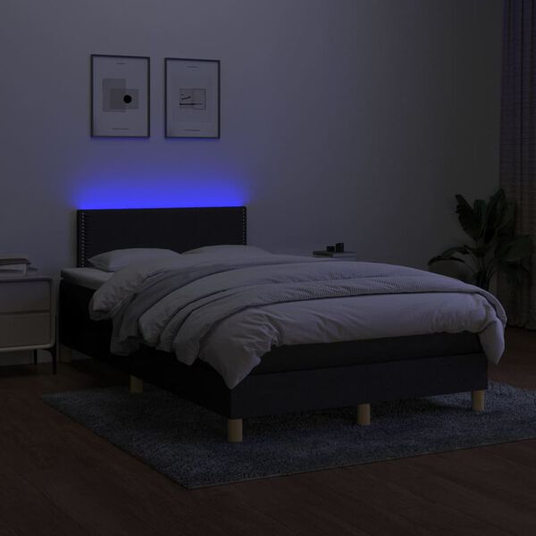 vidaXL Sommier &agrave; lattes de lit matelas et LED noir 120x190 cm tissu