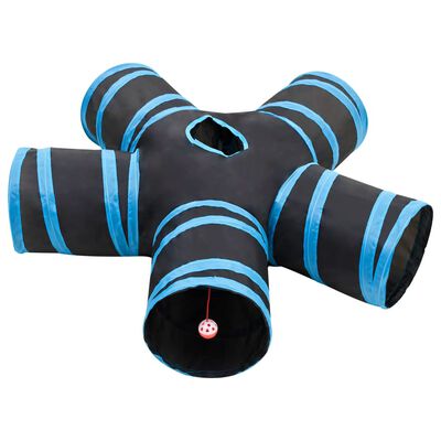 vidaXL Tunnel pour chats à 5 voies Noir et bleu 25 cm Polyester