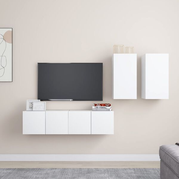 vidaXL Ensemble de meubles TV 4 pcs Blanc Bois d'ing&eacute;nierie