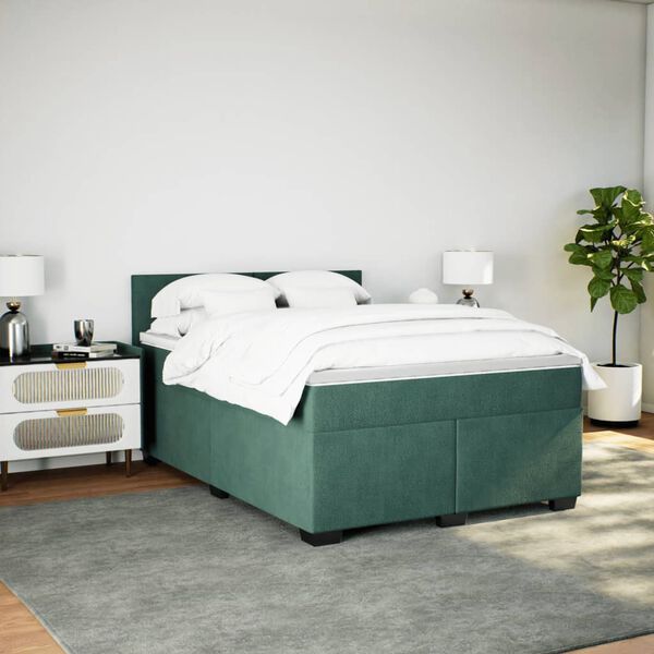vidaXL Sommier &agrave; lattes de lit et matelas Vert fonc&eacute; 140x190cm Velours