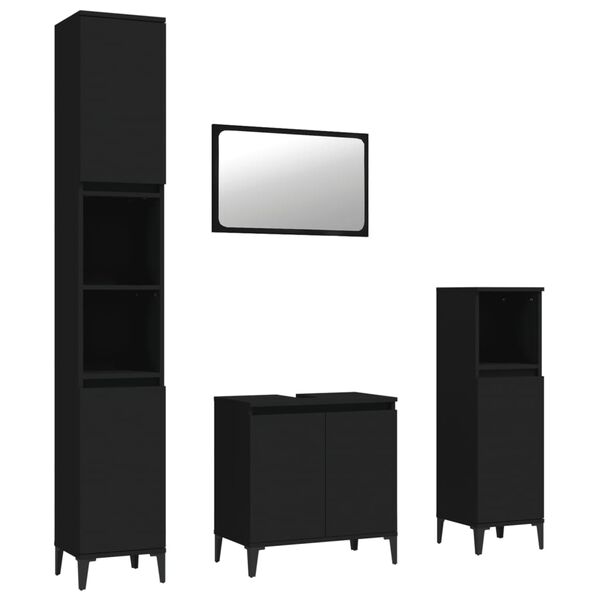 vidaXL Ensemble de meubles salle de bain 4 pcs noir bois d'ing&eacute;nierie