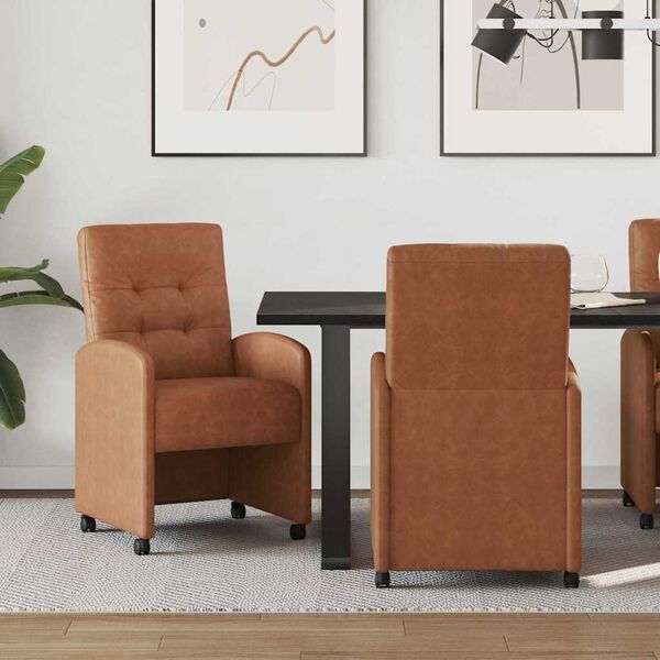 vidaXL Chaises de Salle &agrave; Manger avec Roues 2 pcs Marron Simili cuir