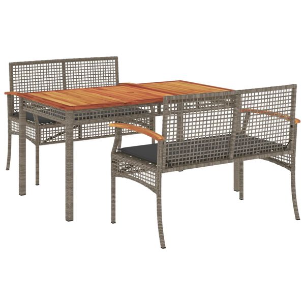 vidaXL Ensemble &agrave; manger de jardin 3 pcs coussins gris r&eacute;sine tress&eacute;e