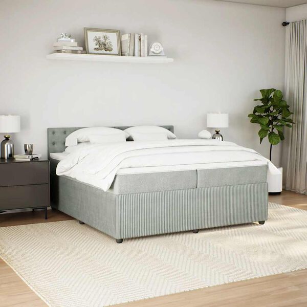 vidaXL Sommier &agrave; lattes de lit et matelas Gris clair 200x200cm Velours