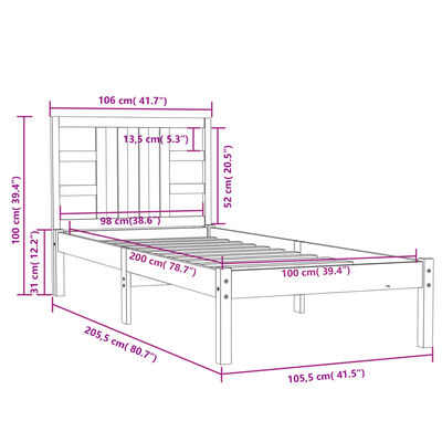 vidaXL Cadre de lit sans matelas blanc 100x200 cm bois massif