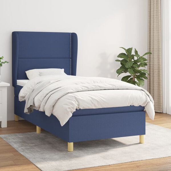 vidaXL Sommier &agrave; lattes de lit avec matelas Bleu 100x200 cm Tissu