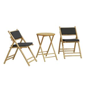 vidaXL Ensemble de bistro pliante 3 pcs et coussins gris fonc&eacute; bambou