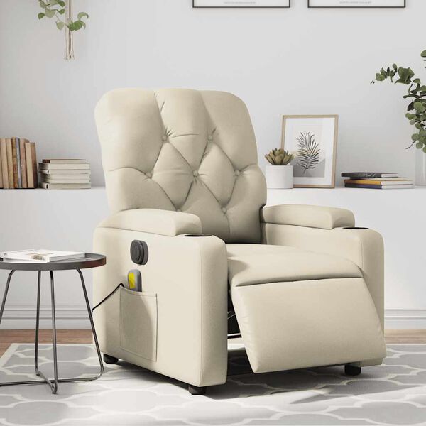 vidaXL Fauteuil de massage inclinable &eacute;lectrique cr&egrave;me similicuir