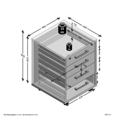 FMD Armoire à tiroirs mobile 48x49,5x65,5 cm chêne