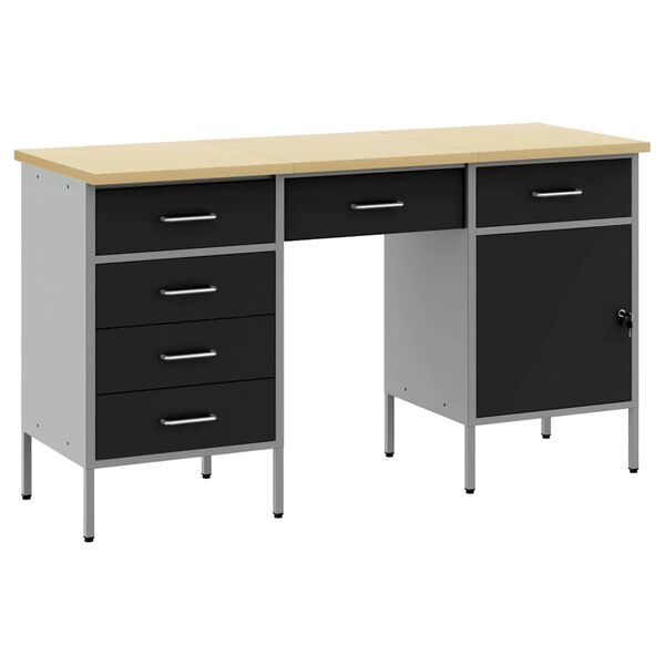 vidaXL Placard de travail 3 pcs Noir Bois d'ing&eacute;nierie et acier