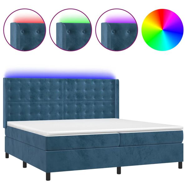vidaXL Sommier &agrave; lattes de lit matelas et LED Bleu fonc&eacute; 200x200 cm