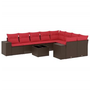 vidaXL Ensemble de canap&eacute; de jardin 10 pcs avec coussins marron