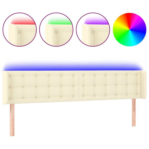 vidaXL T&ecirc;te de lit &agrave; LED Cr&egrave;me 163x16x78/88 cm Similicuir