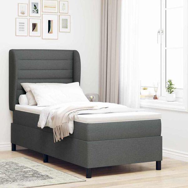 vidaXL Lit &agrave; ressorts avec matelas Gris fonc&eacute; 90 x 190 cm tissu