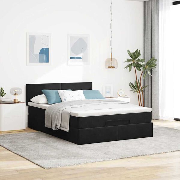 VidaXL Cadre de lit ottoman avec matelas noir 140x200 cm velours