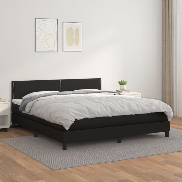 vidaXL Sommier &agrave; lattes de lit avec matelas Noir 180x200 cm Similicuir