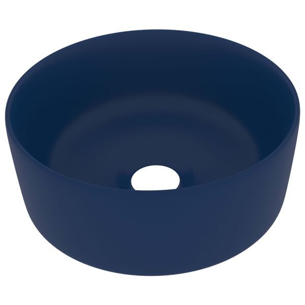 vidaXL Lavabo rond de luxe Bleu fonc&eacute; mat 40x15 cm C&eacute;ramique