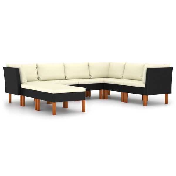 vidaXL Salon de jardin 8 pcs avec coussins R&eacute;sine tress&eacute;e Noir