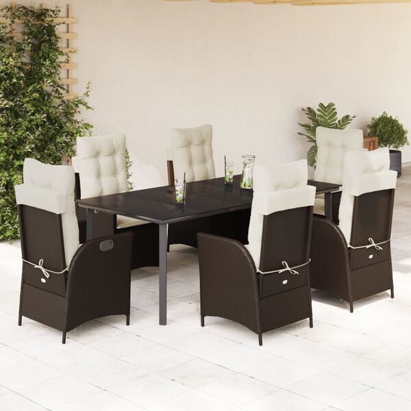 vidaXL Ensemble &agrave; manger de jardin et coussins 7 pcs marron rotin