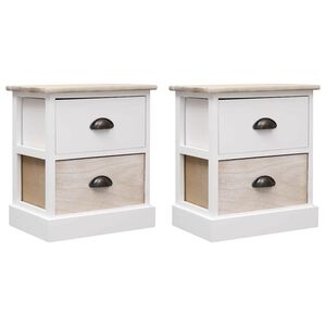vidaXL 2 pcs Tables de chevet Blanc et naturel 38x28x45 cm Paulownia