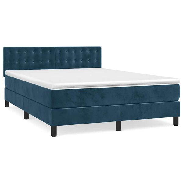 vidaXL Sommier &agrave; lattes de lit et matelas Bleu fonc&eacute; 140x190cm Velours