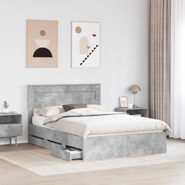 vidaXL Cadre de lit Gris b&eacute;ton 140 x 200 cm Bois Ing&eacute;nierie