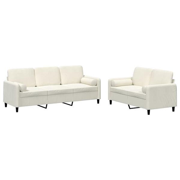 vidaXL Ensemble de canap&eacute;s 2 pcs avec coussins cr&egrave;me velours
