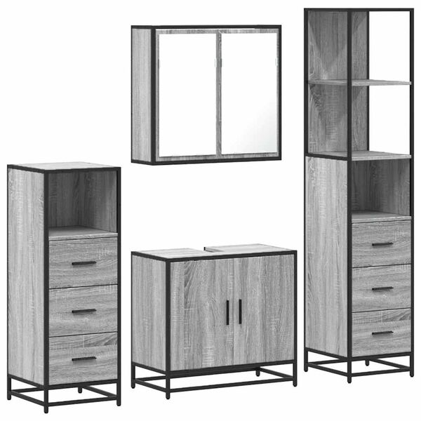 vidaXL Ensemble de meubles de salle de bain 4 pcs sonoma gris