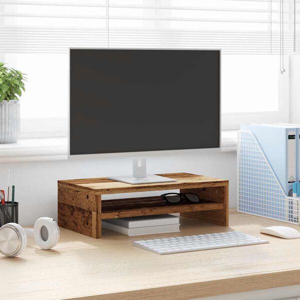vidaXL Support de moniteur vieux bois 42 x 24 x 13cm bois d'ingénierie