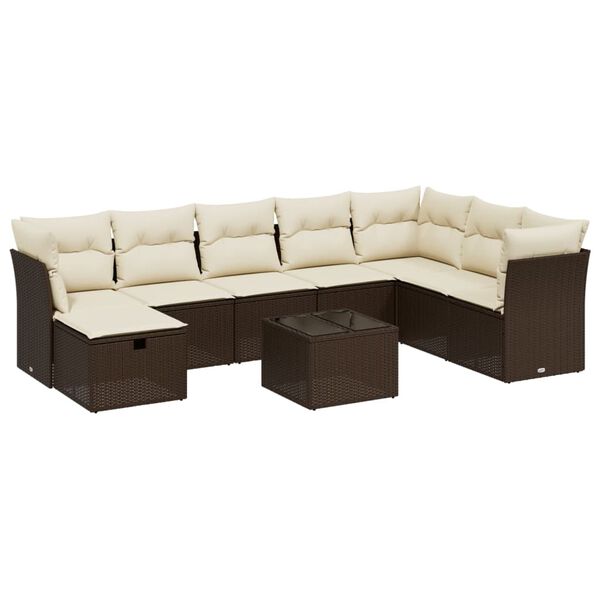 vidaXL Salon de jardin avec coussins 9 pcs marron r&eacute;sine tress&eacute;e