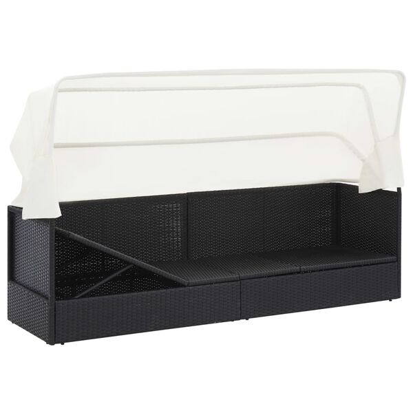 vidaXL Canap&eacute; de jardin avec auvent Noir R&eacute;sine tress&eacute;e