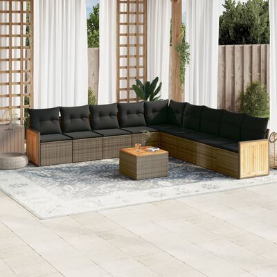 vidaXL Salon de jardin avec coussins 10 pcs gris résine tressée