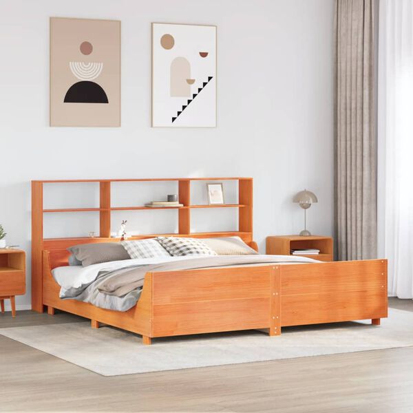 vidaXL Lit biblioth&egrave;que sans matelas cire marron 180x200cm bois massif