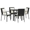 vidaXL Ensemble &agrave; manger de jardin coussins 5pcs Noir R&eacute;sine tress&eacute;e