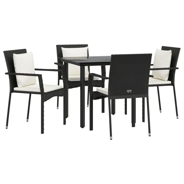 vidaXL Ensemble &agrave; manger de jardin coussins 5pcs Noir R&eacute;sine tress&eacute;e