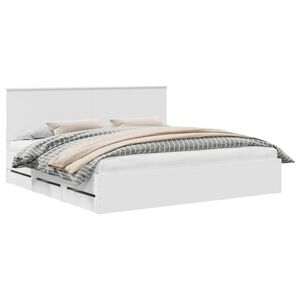 vidaXL Cadre de lit avec tiroir Blanc 200 x 200 cm Bois Ing&eacute;nierie
