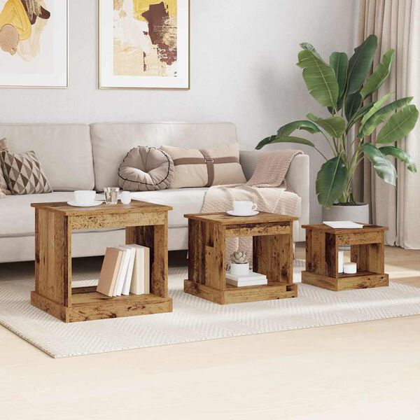 vidaXL Table basse 3 pcs Bois Ancien Bois d'ing&eacute;nierie