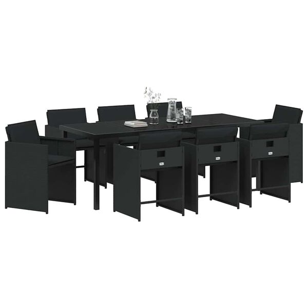 vidaXL Ensemble de salle &agrave; manger pour jardin 9 pcs Noir polyrotin